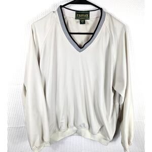 Fairway Golf Collection Windbreaker Pullover Jacket Mens M Beige V-Neck Retro